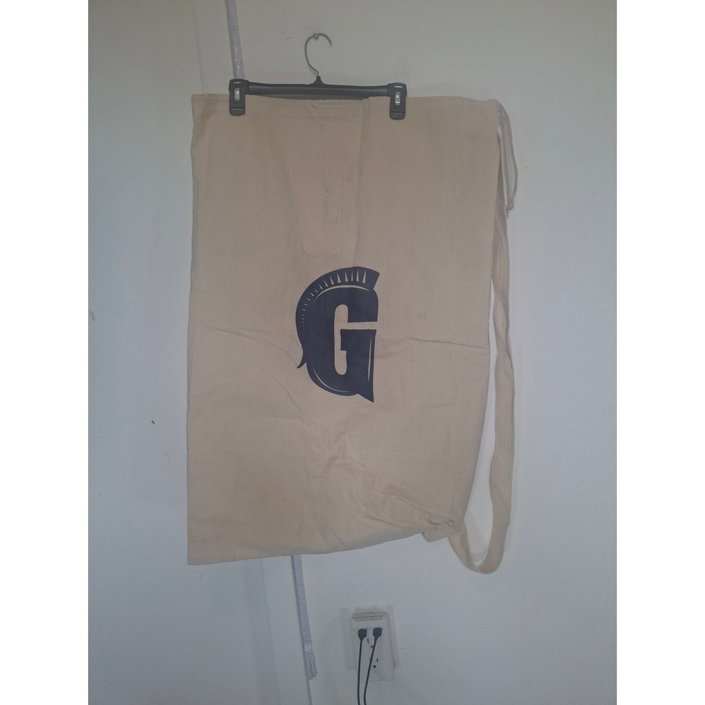Spartan G Logo Canvas Drawstring Laundry Bag Beige Cotton Gear Sack with Strap